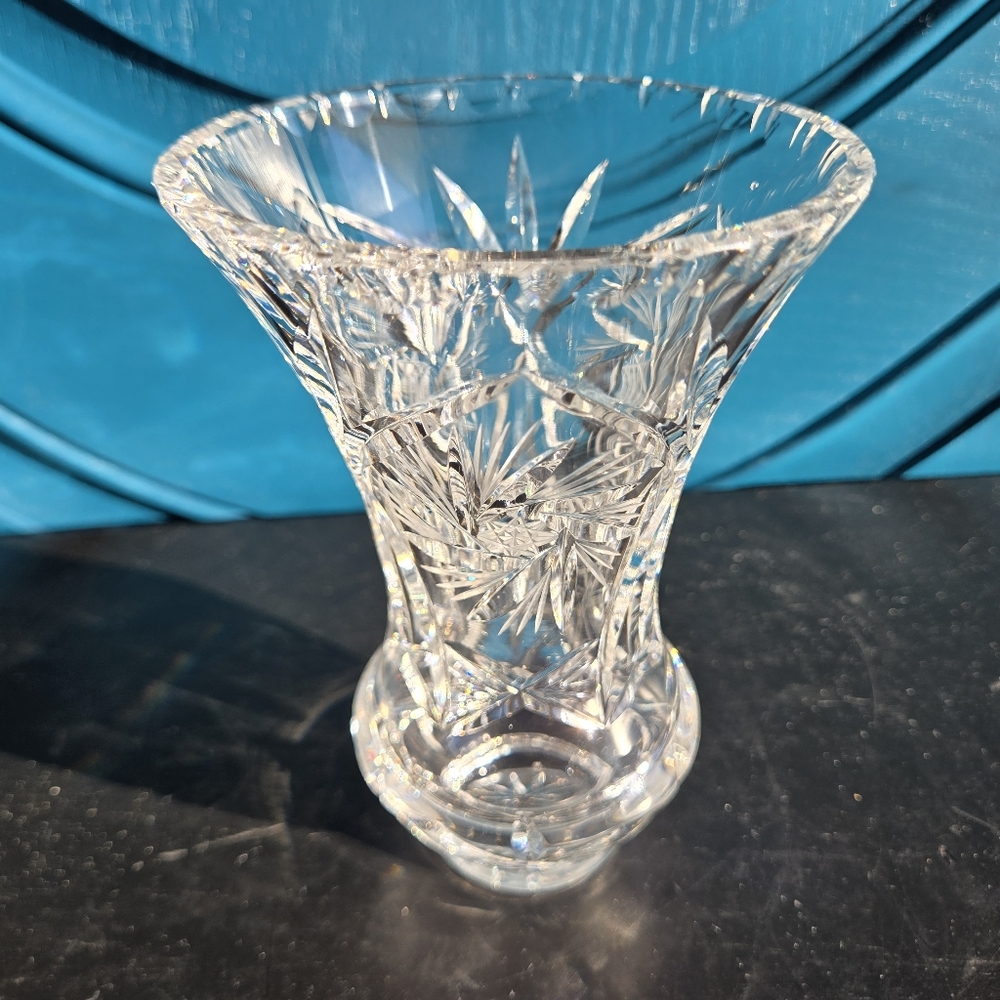 Vintage 24% Lead Crystal American Brilliant Cut 6.5" Scalloped Vase 1.75 LBS